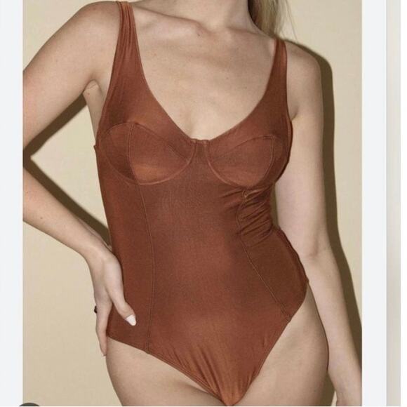 We are HAH NWT Eyes on Top Brown Slinky Underwire Bodysuit XS - Picture 1 of 8